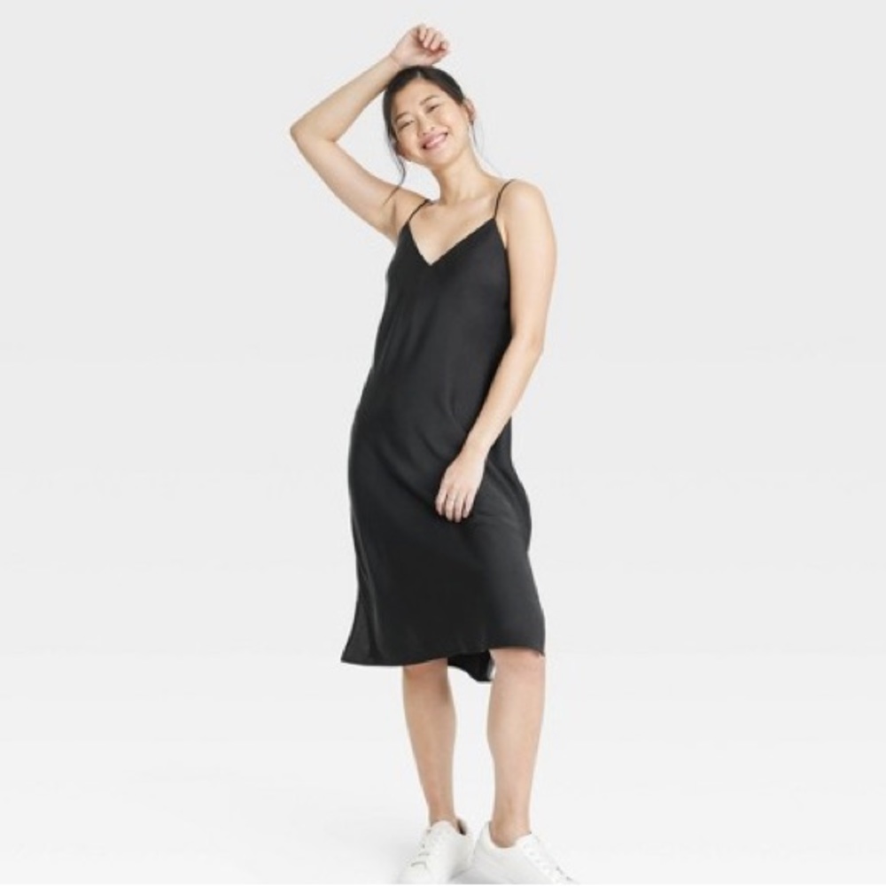 A new day black midi slip dress.